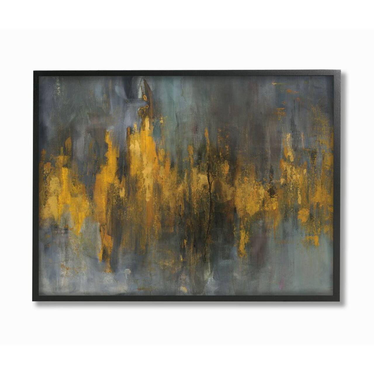 Stupell Industries Black & Gold Abstract Fire Design Wall Art in Black Frame
